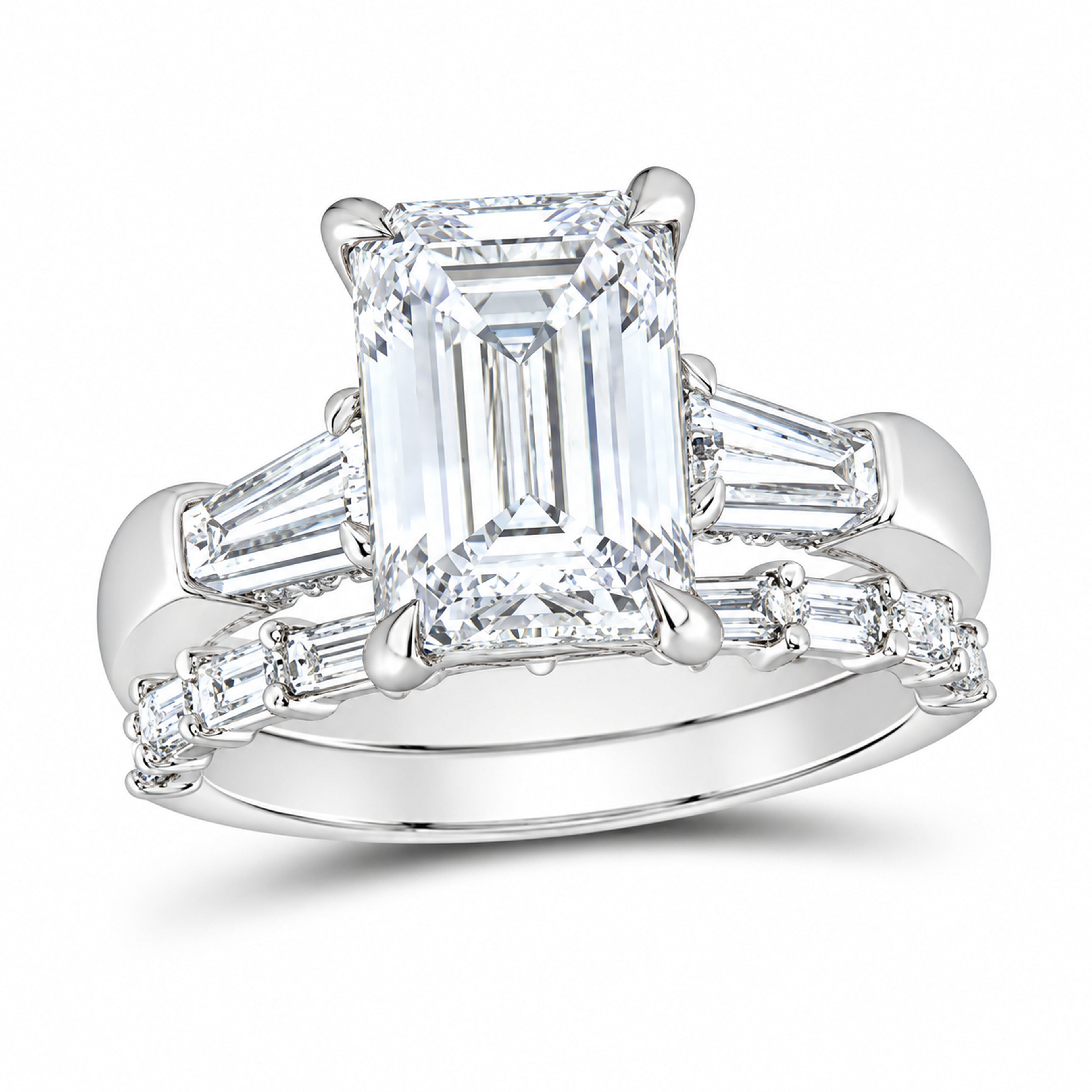 14K White Gold 5 1/4 CTW Lab-Grown Diamond Emerald Bridal Ring Set