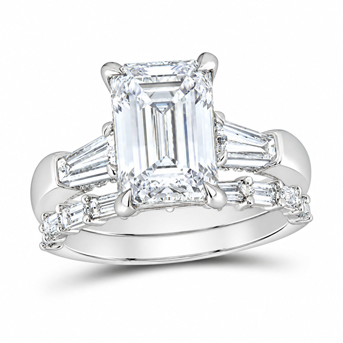 14K White Gold 5 1/4 CTW Lab-Grown Diamond Emerald Bridal Ring Set