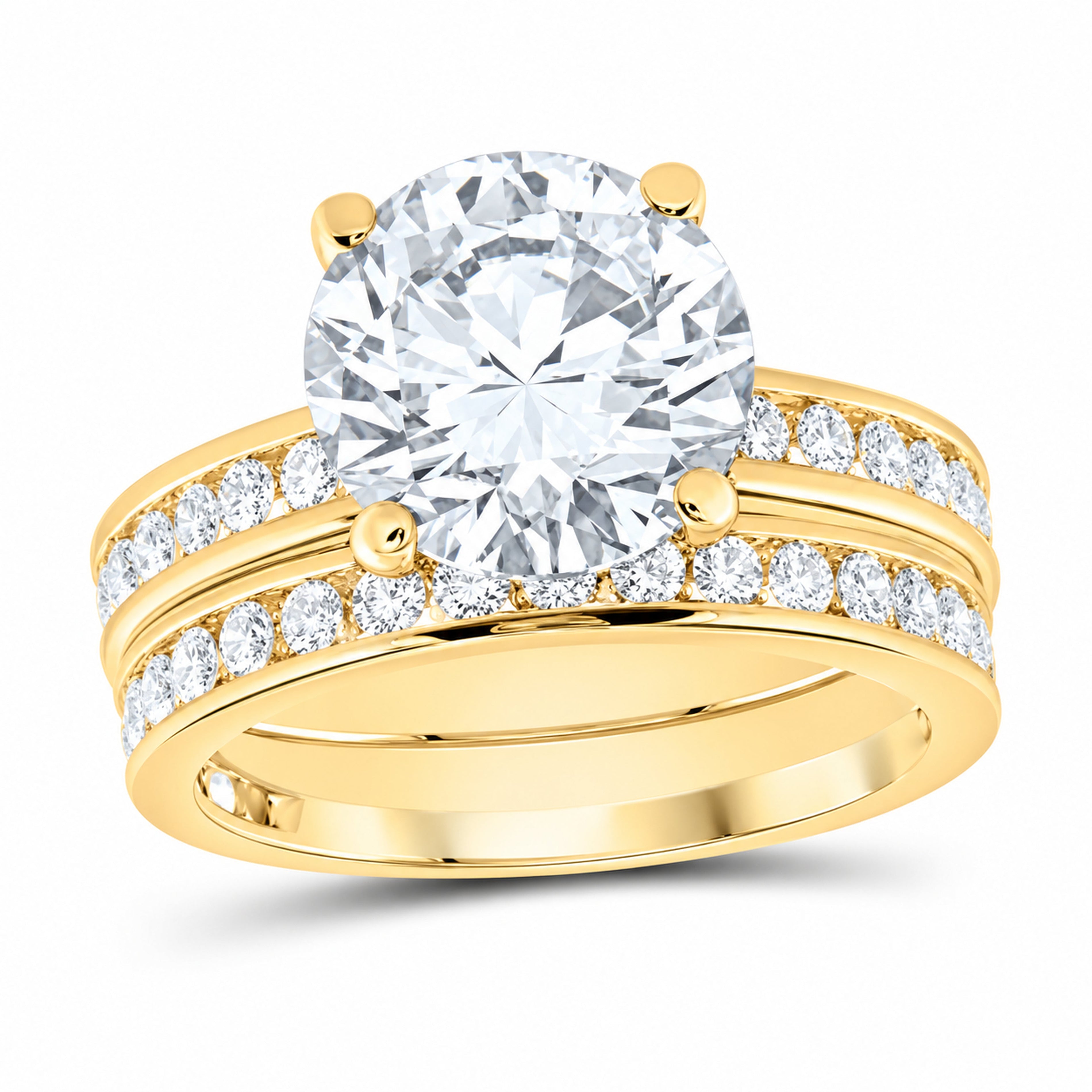 14K Yellow Gold 5 CTW Lab-Grown Diamond Round Bridal Ring Set