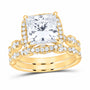 14K Yellow Gold 5 CTW Lab-Grown Diamond Princess Cushion Single Halo Bridal Ring Set