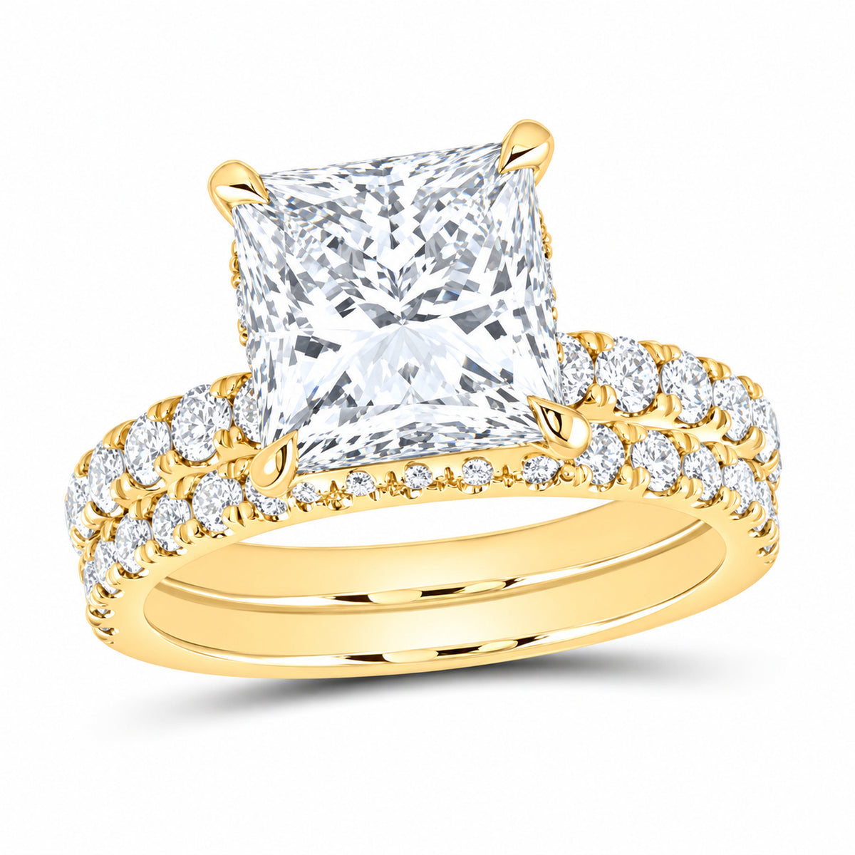 14K Yellow Gold 5 1/3 CTW Lab-Grown Diamond Princess Bridal Ring Set