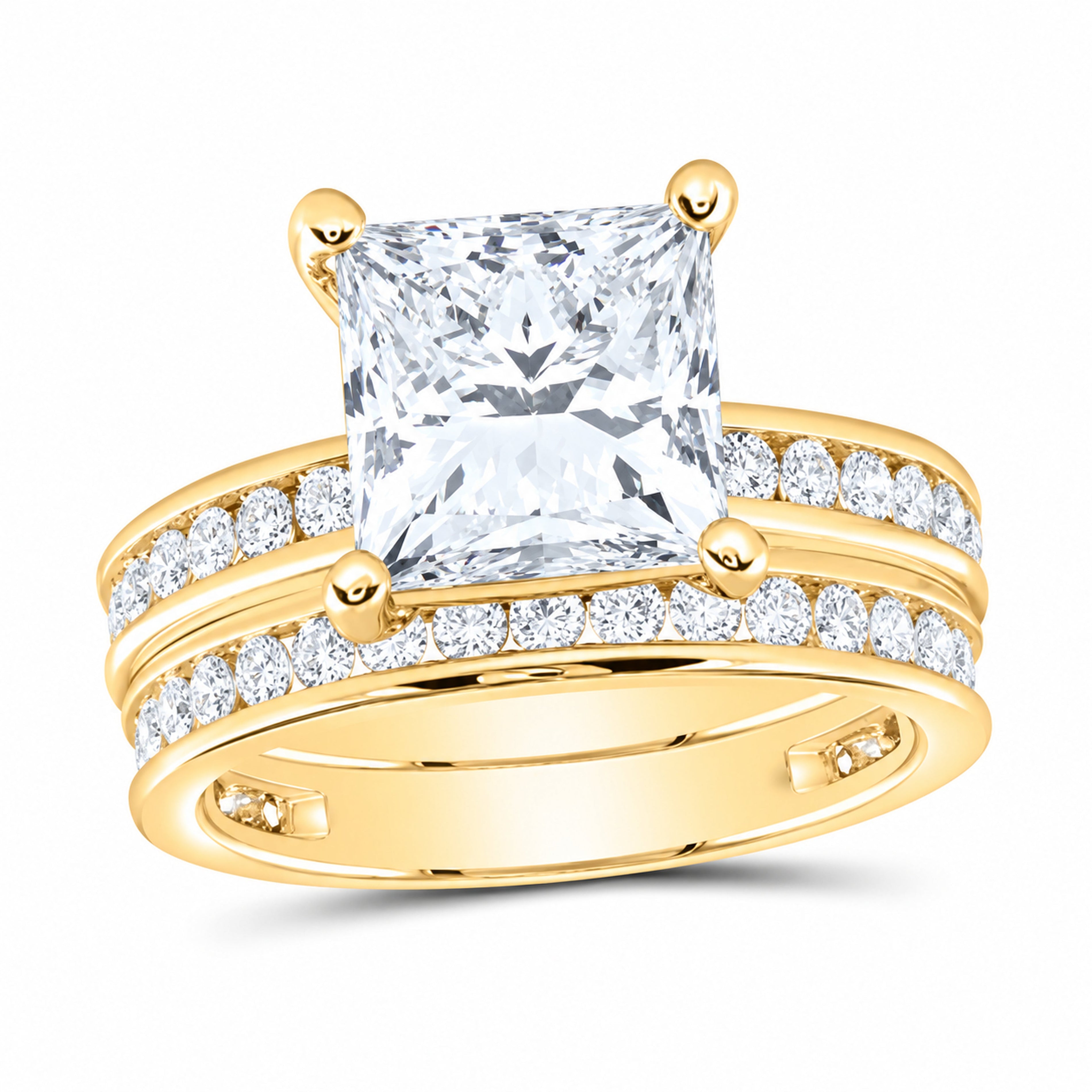 14K Yellow Gold 5 CTW Lab-Grown Diamond Princess Bridal Ring Set