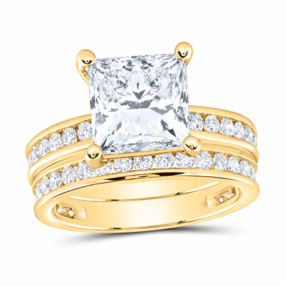 14K Yellow Gold 5 CTW Lab-Grown Diamond Princess Bridal Ring Set