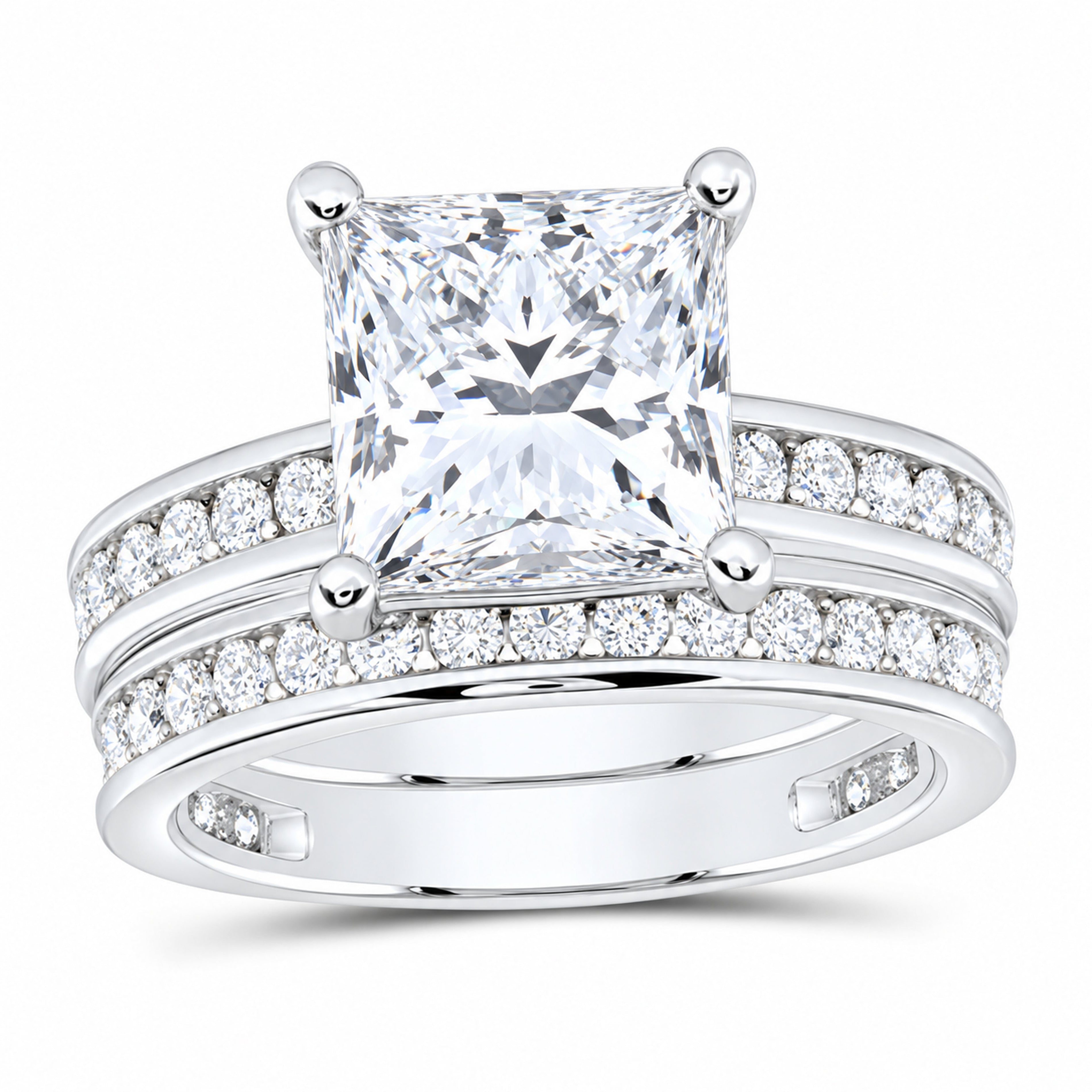 14K White Gold 5 CTW Lab-Grown Diamond Princess Bridal Ring Set