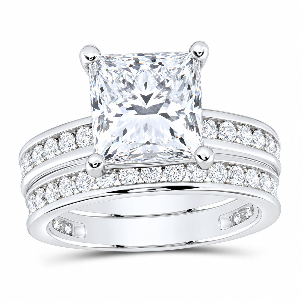 14K White Gold 5 CTW Lab-Grown Diamond Princess Bridal Ring Set