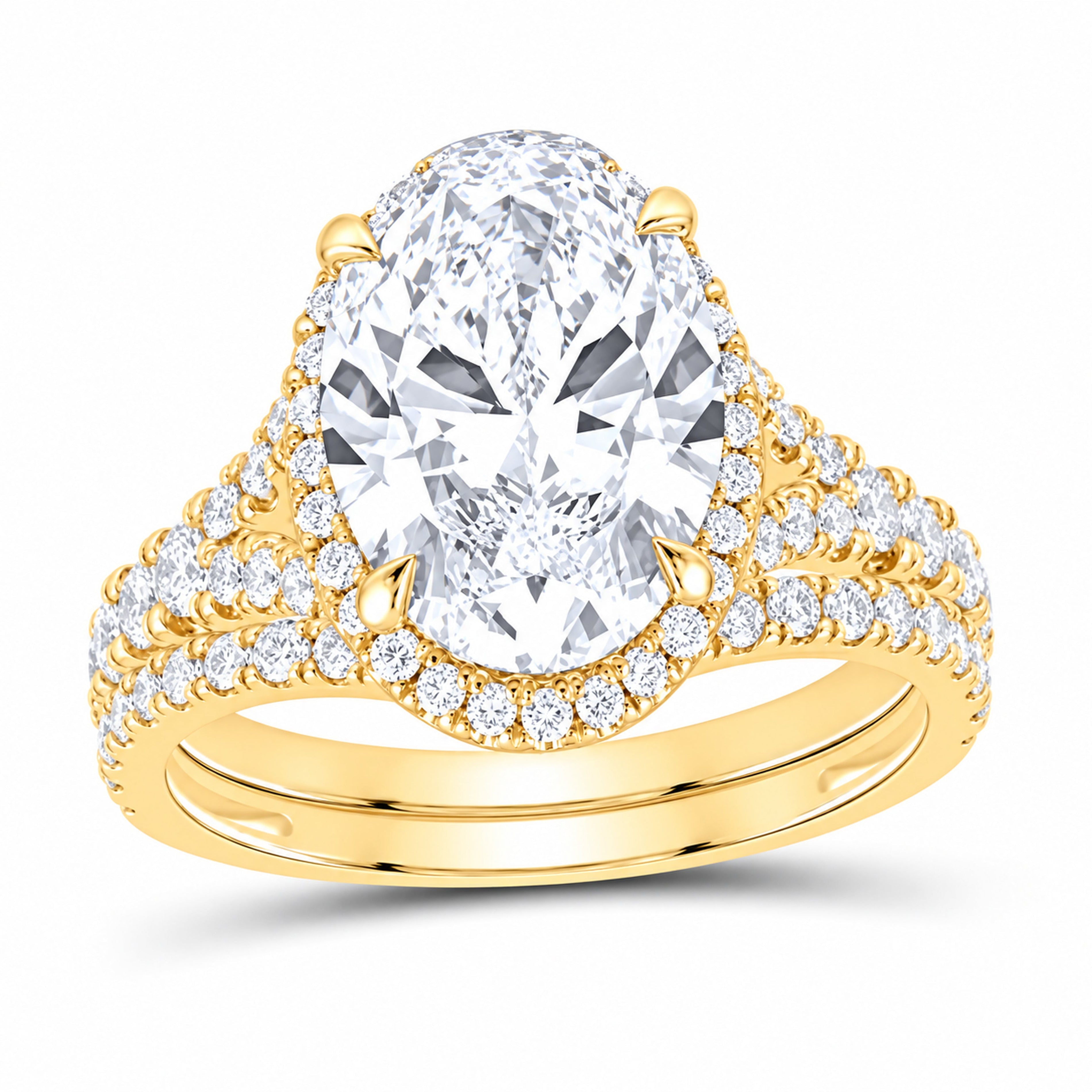 14K Yellow Gold 5 CTW Lab-Grown Diamond Oval Single Halo Bridal Ring Set