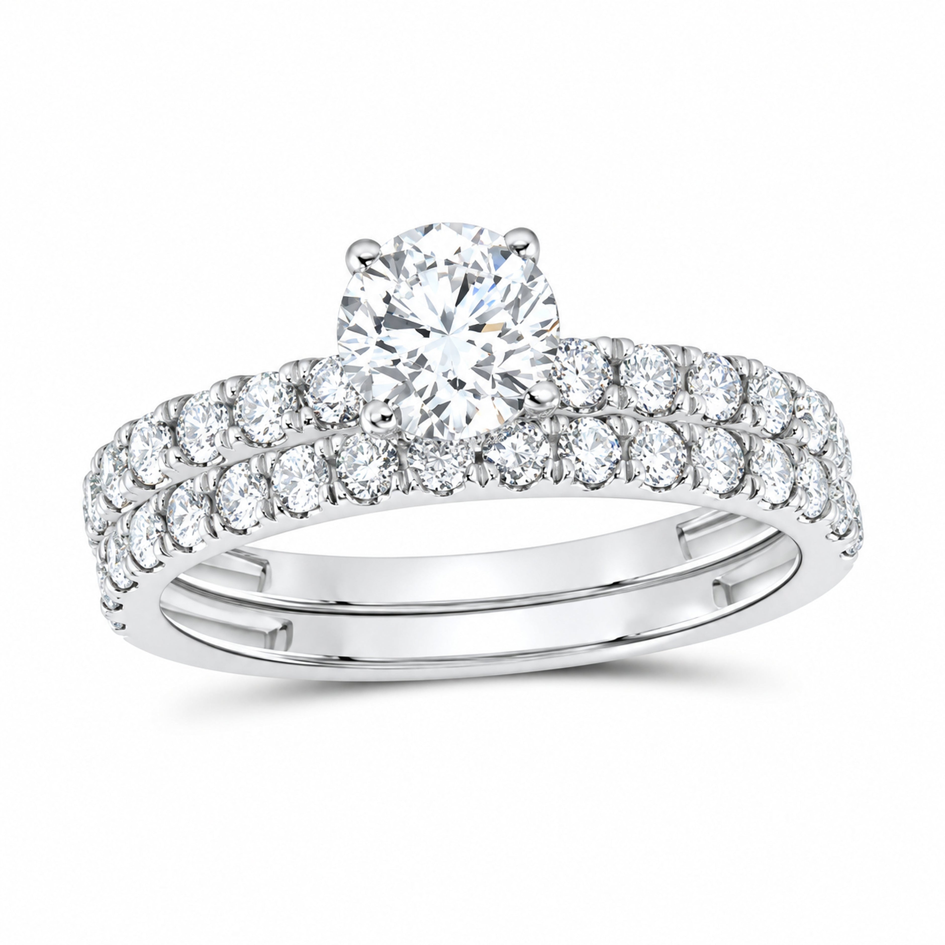 14K White Gold 1 1/2 CTW Lab-Grown Diamond Round Bridal Ring Set