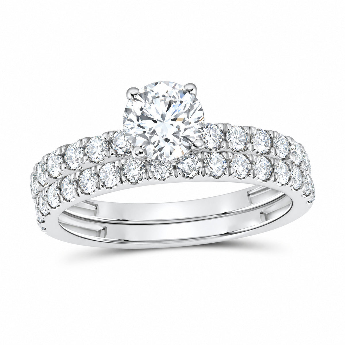 14K White Gold 1 1/2 CTW Lab-Grown Diamond Round Bridal Ring Set