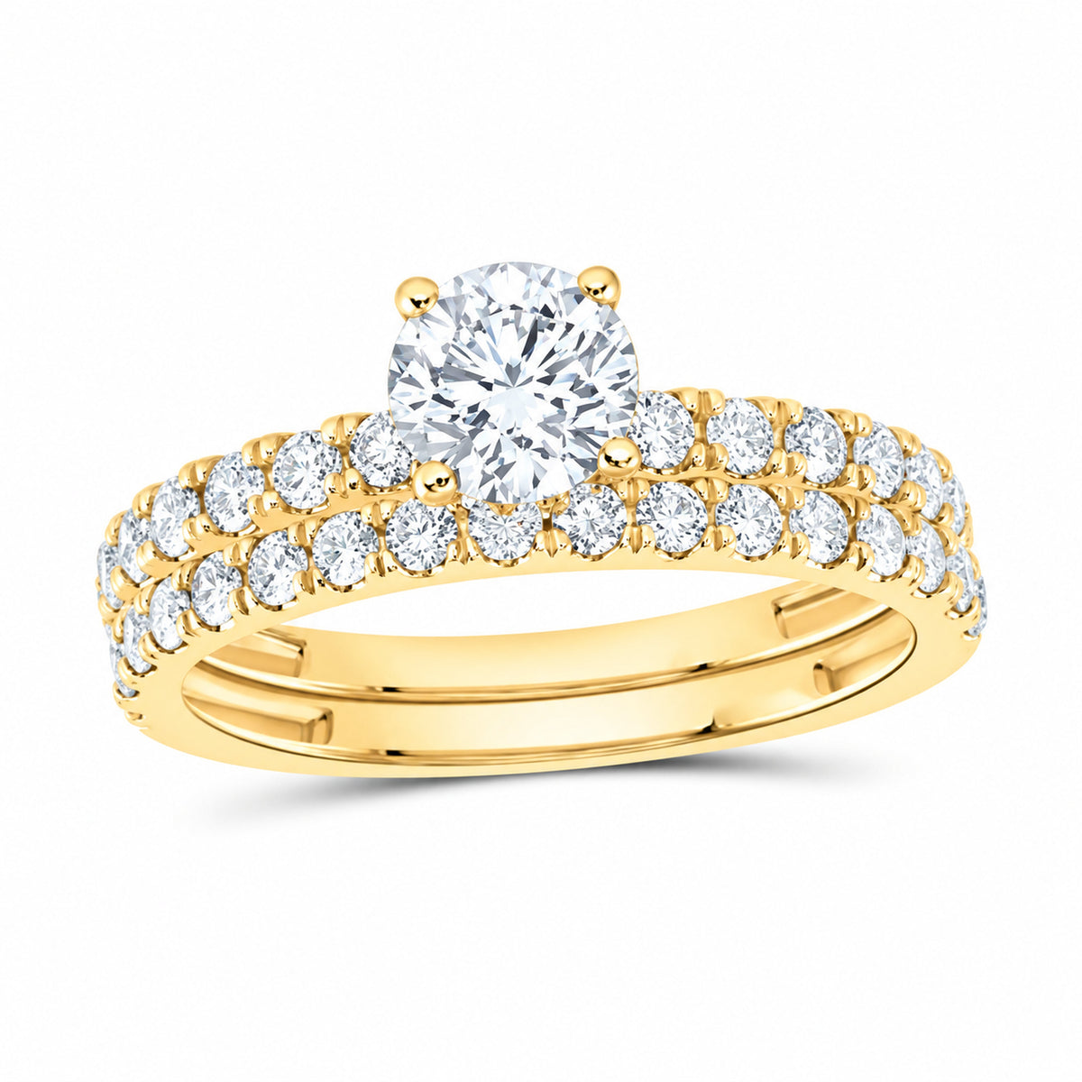 14K Yellow Gold 1 1/2 CTW Lab-Grown Diamond Round Bridal Ring Set