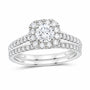 14K White Gold 1 CTW Lab-Grown Diamond Round Cushion Halo Bridal Ring Set