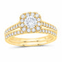 14K Yellow Gold 1 CTW Lab-Grown Diamond Round Cushion Halo Bridal Ring Set