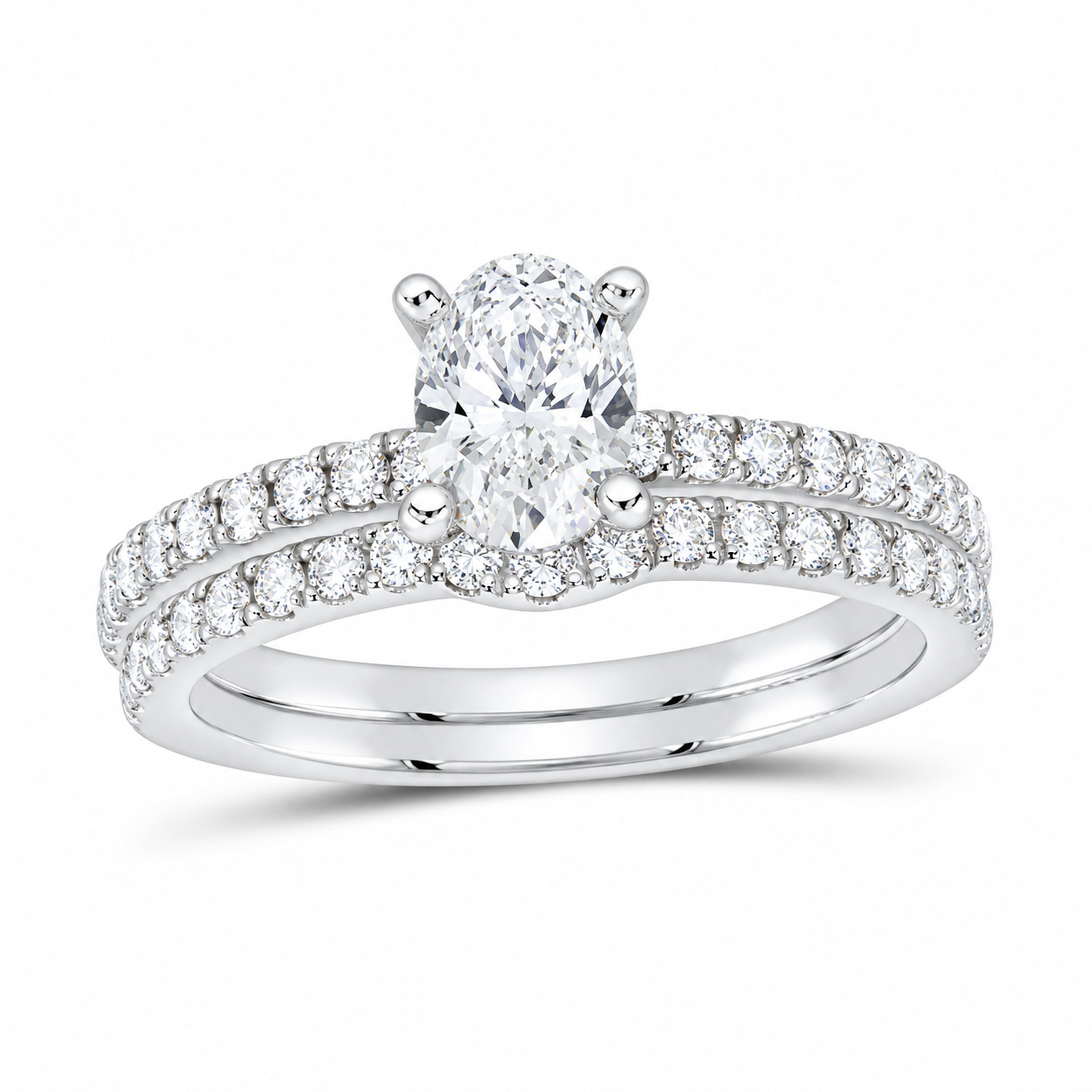 14K White Gold 1 1/4 CTW Lab-Grown Diamond Oval Bridal Ring Set