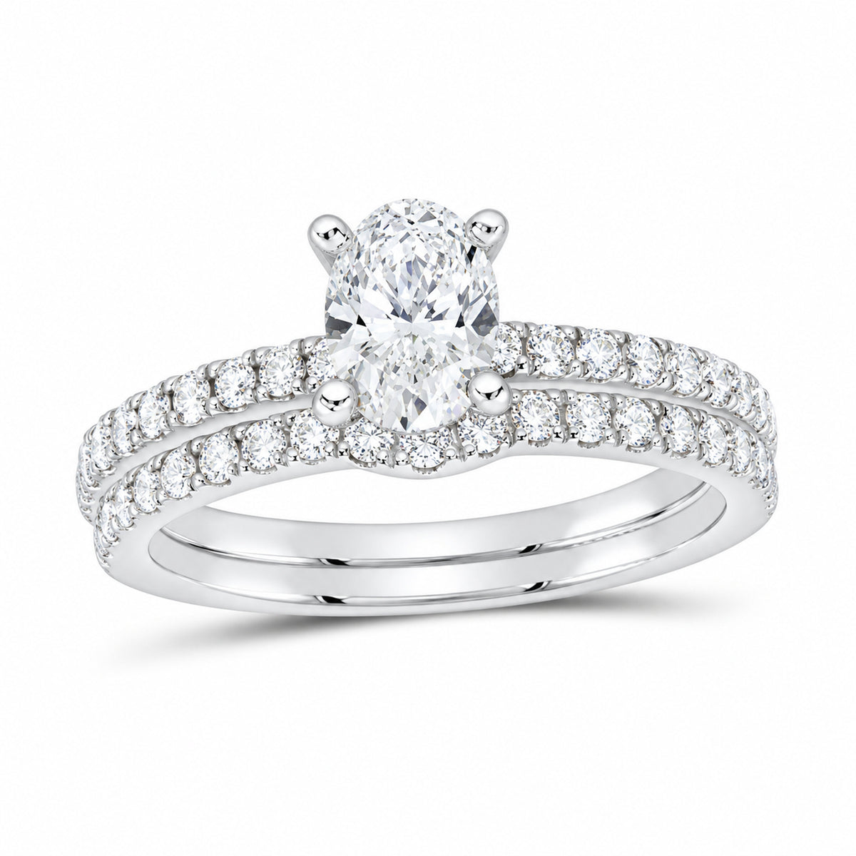 14K White Gold 1 1/4 CTW Lab-Grown Diamond Oval Bridal Ring Set