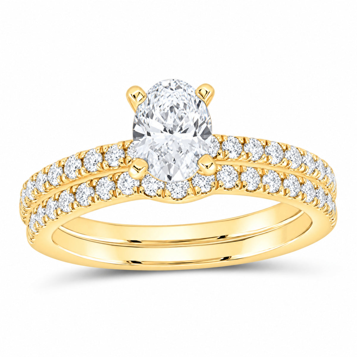 14K Yellow Gold 1 1/4 CTW Lab-Grown Diamond Oval Bridal Ring Set — SKU 11624
