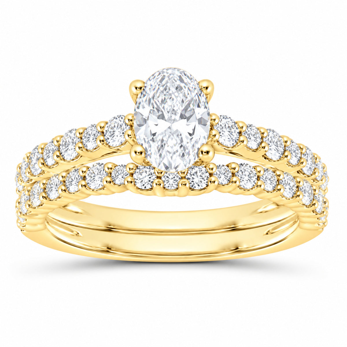 14K Yellow Gold 1 1/2 CTW Lab-Grown Diamond Oval Halo Bridal Ring Set — SKU 11632