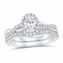 14K White Gold 1 CTW Lab-Grown Diamond Oval Single Halo Bridal Ring Set — SKU 11639