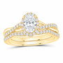 14K Yellow Gold 1 CTW Lab-Grown Diamond Oval Single Halo Bridal Ring Set — SKU 11640