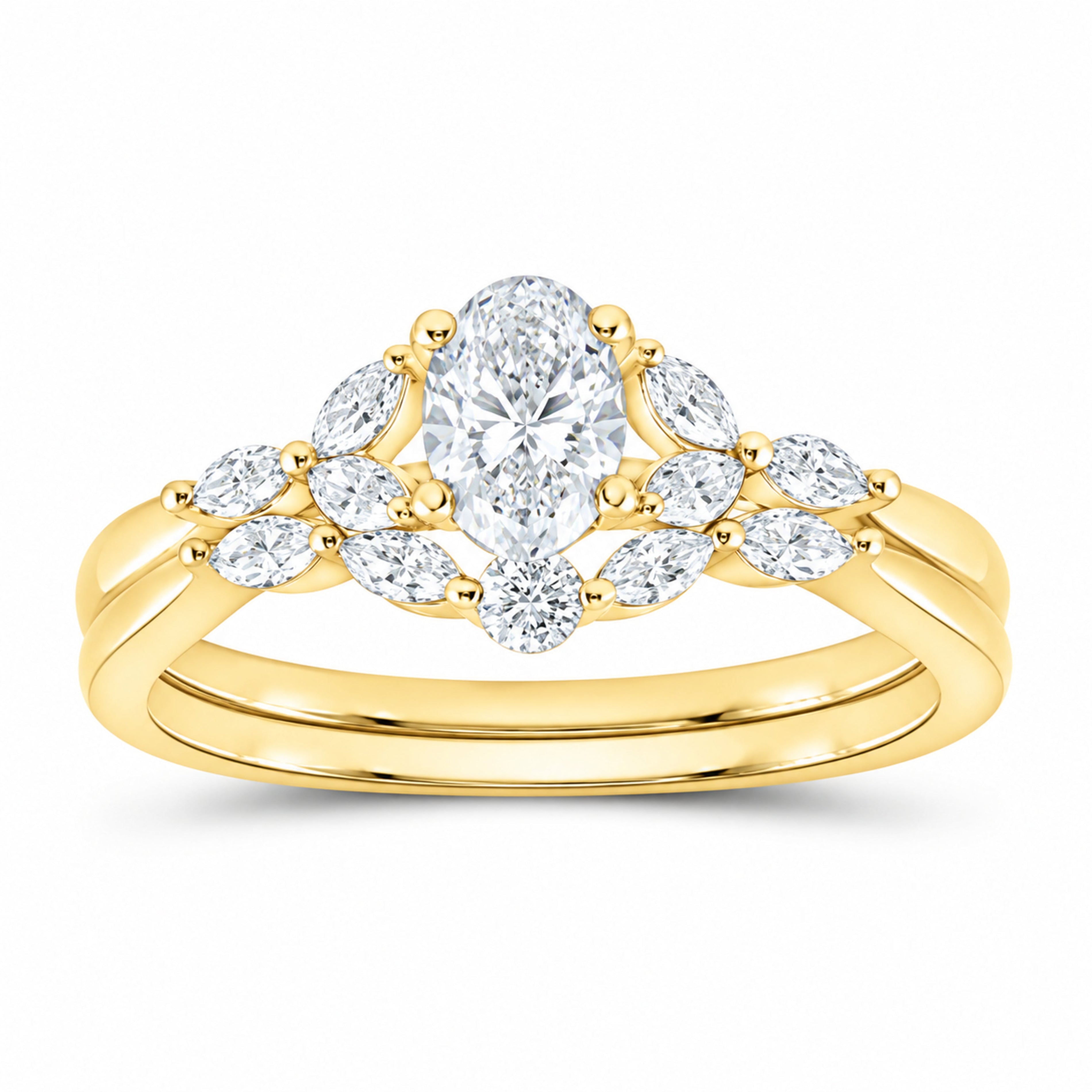 14K Yellow Gold 7/8 CTW Lab-Grown Diamond Oval Halo Bridal Ring Set — SKU 11642