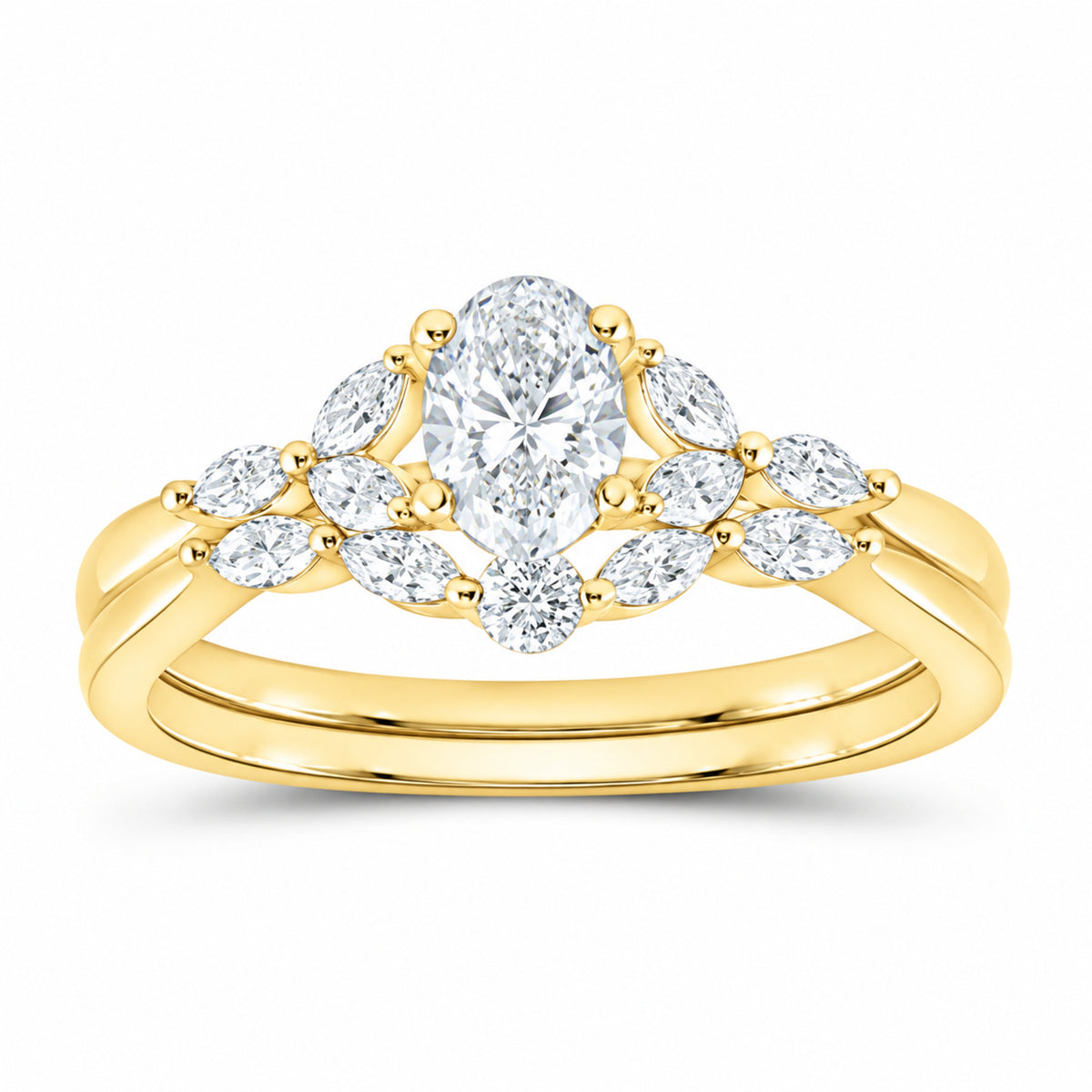 14K Yellow Gold 7/8 CTW Lab-Grown Diamond Oval Halo Bridal Ring Set — SKU 11642