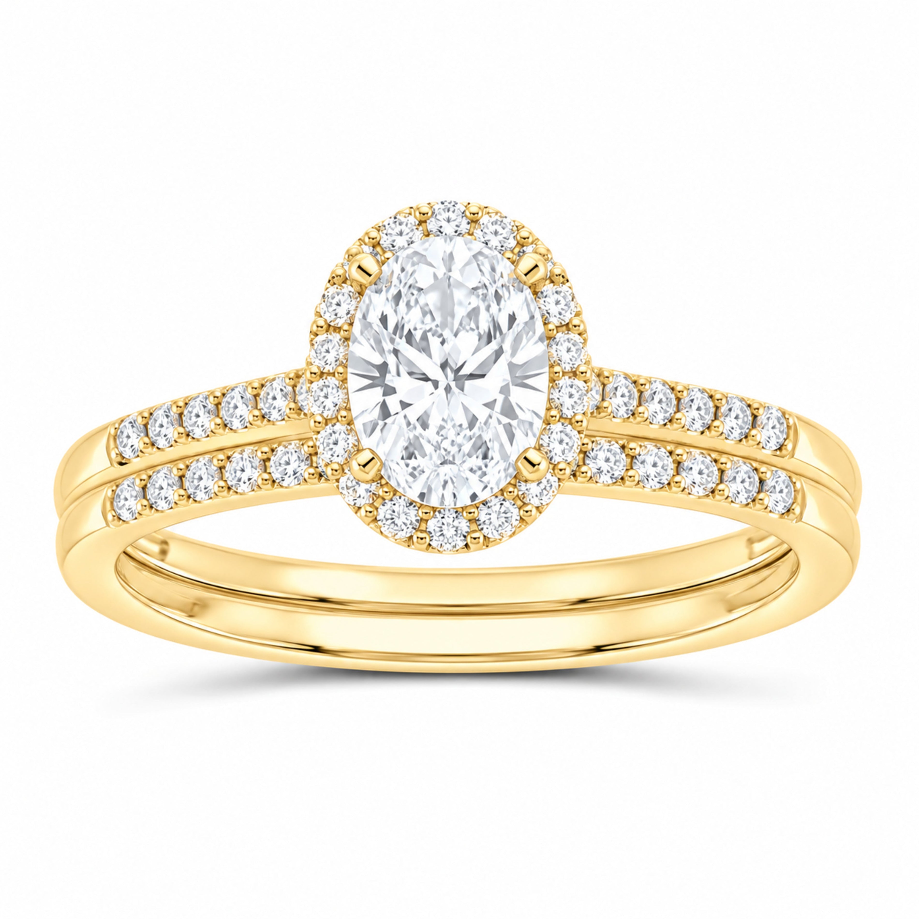 14K Yellow Gold 1 CTW Lab-Grown Diamond Oval Single Halo Bridal Ring Set — SKU 11648