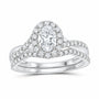 14K White Gold 1 CTW Lab-Grown Diamond Oval Single Halo Bridal Ring Set — SKU 11649
