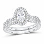 14K White Gold 1 CTW Lab-Grown Diamond Oval Single Halo Bridal Ring Set — SKU 11651