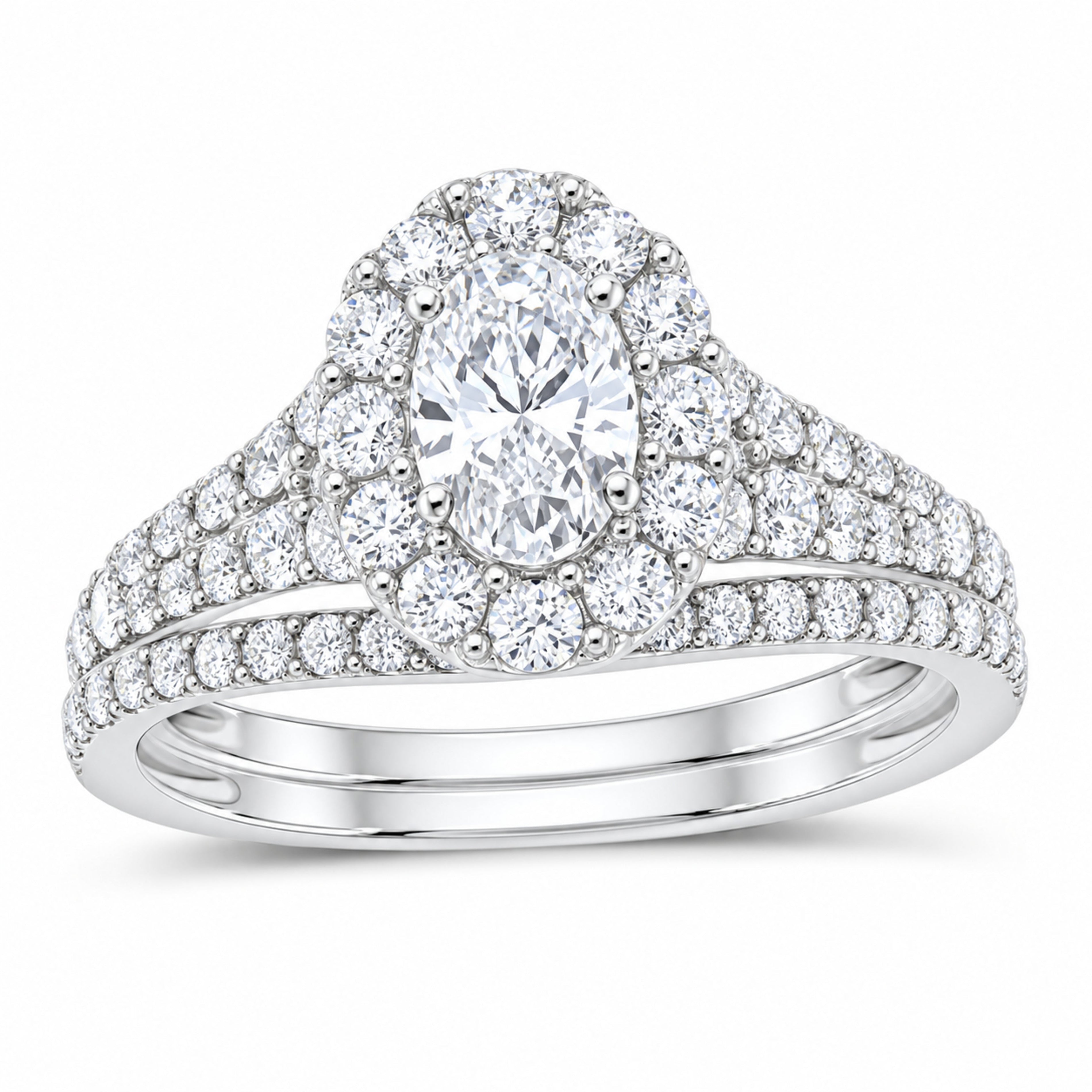 14K White Gold 1 1/2 CTW Lab-Grown Diamond Oval Single Halo Bridal Ring Set — SKU 11652