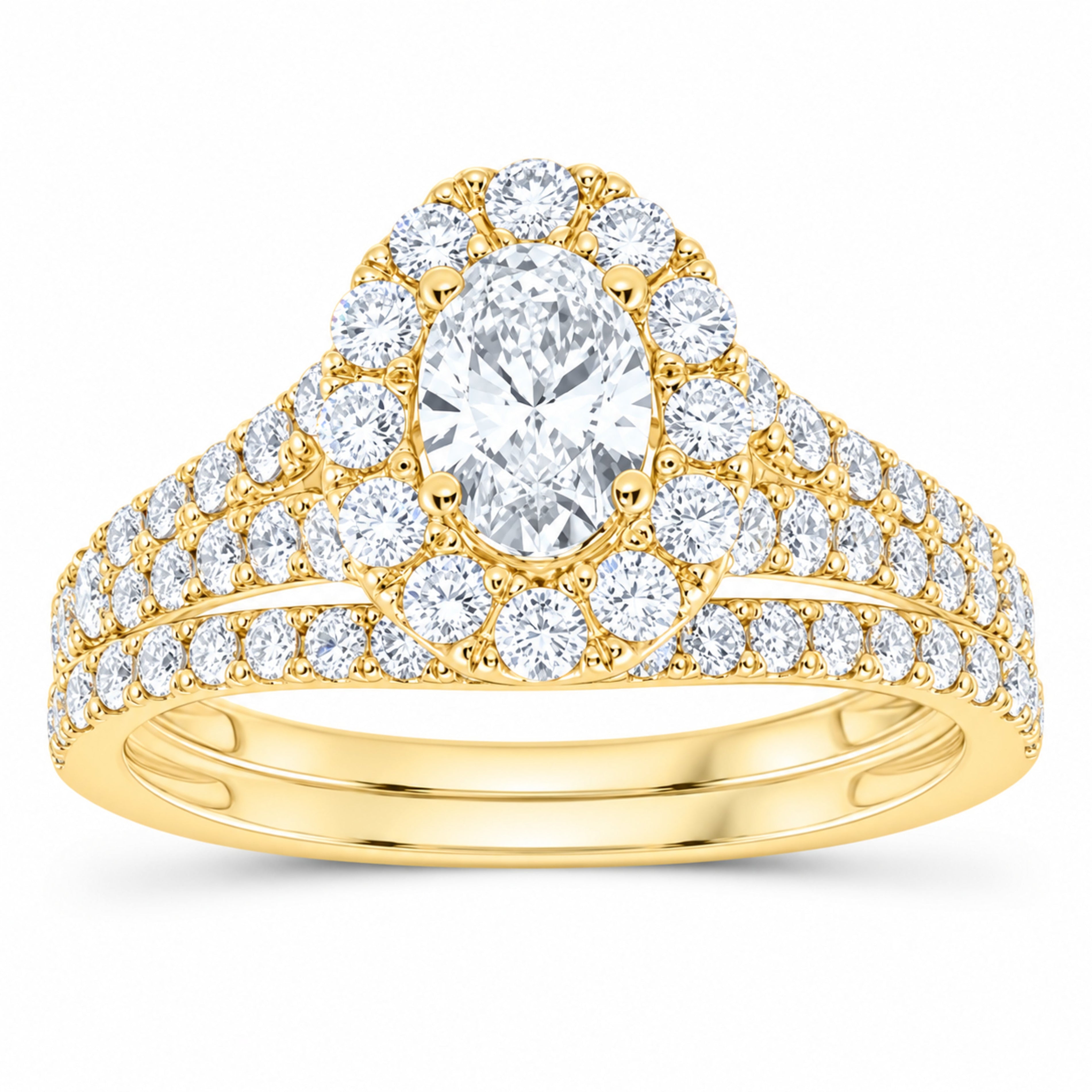 14K Yellow Gold 1 1/2 CTW Lab-Grown Diamond Oval Single Halo Bridal Ring Set — SKU 11654