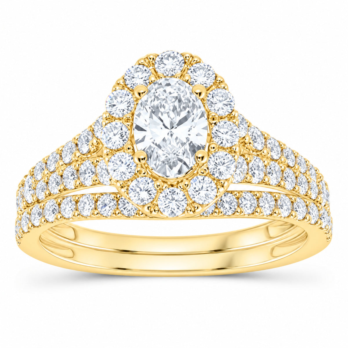 14K Yellow Gold 1 1/2 CTW Lab-Grown Diamond Oval Single Halo Bridal Ring Set — SKU 11654