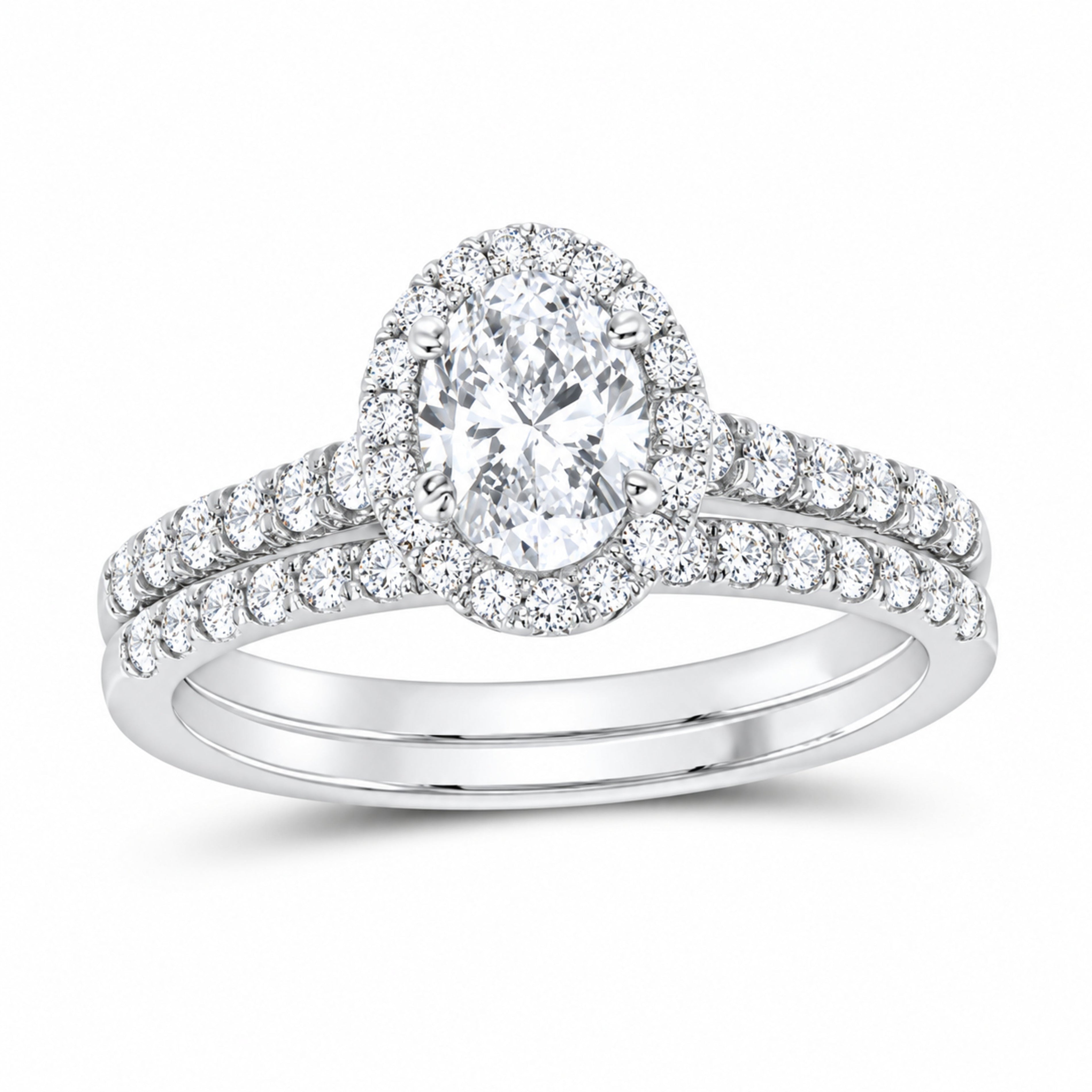 14K White Gold 1 1/3 CTW Lab-Grown Diamond Oval Single Halo Bridal Ring Set — SKU 11657