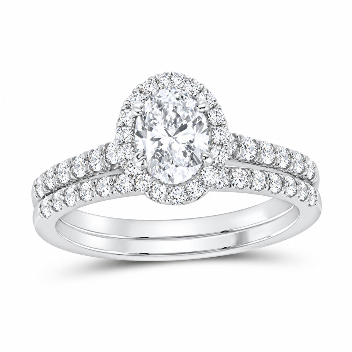 14K White Gold 1 1/3 CTW Lab-Grown Diamond Oval Single Halo Bridal Ring Set — SKU 11657