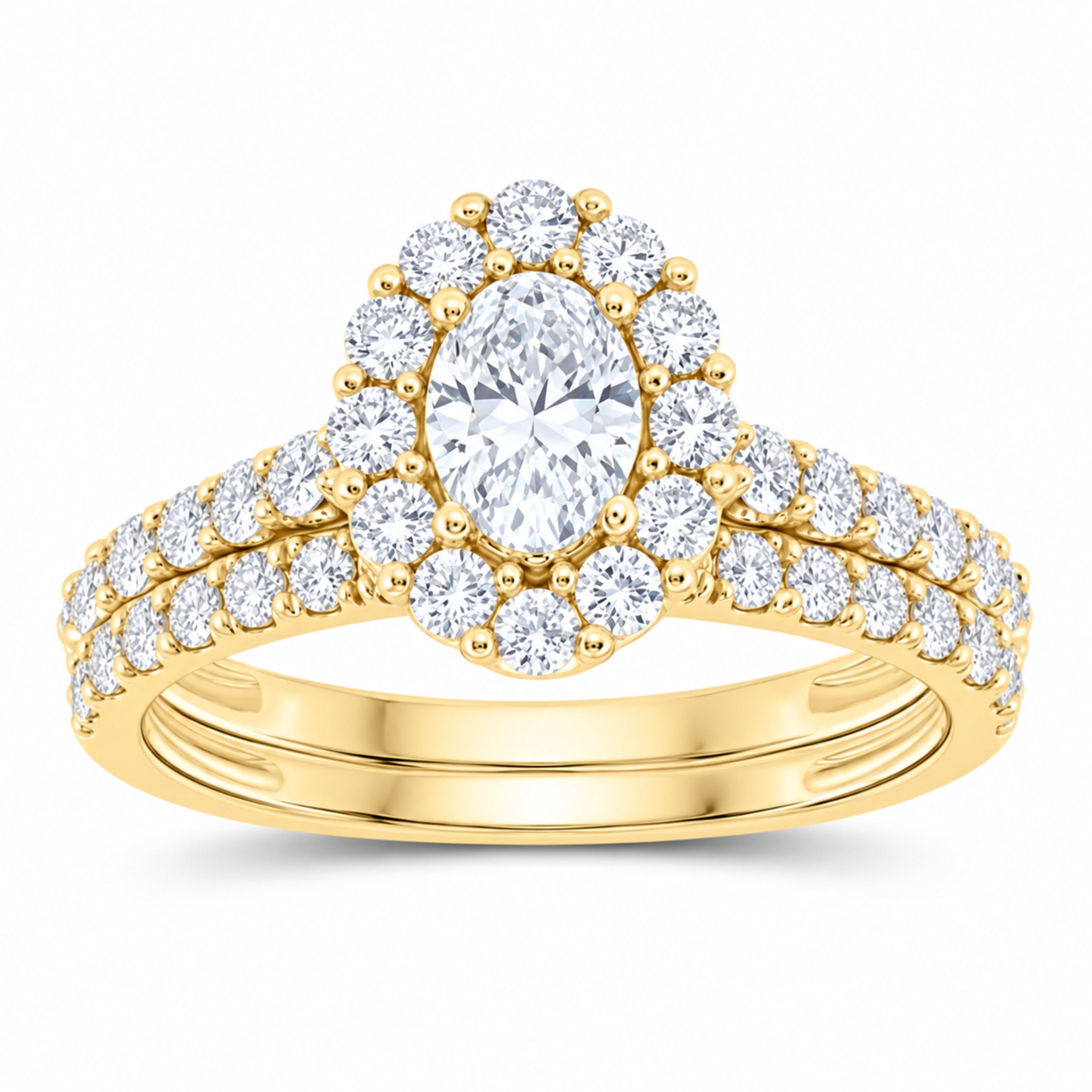 14K Yellow Gold 1 1/2 CTW Lab-Grown Diamond Oval Single Halo Bridal Ring Set — SKU 11656
