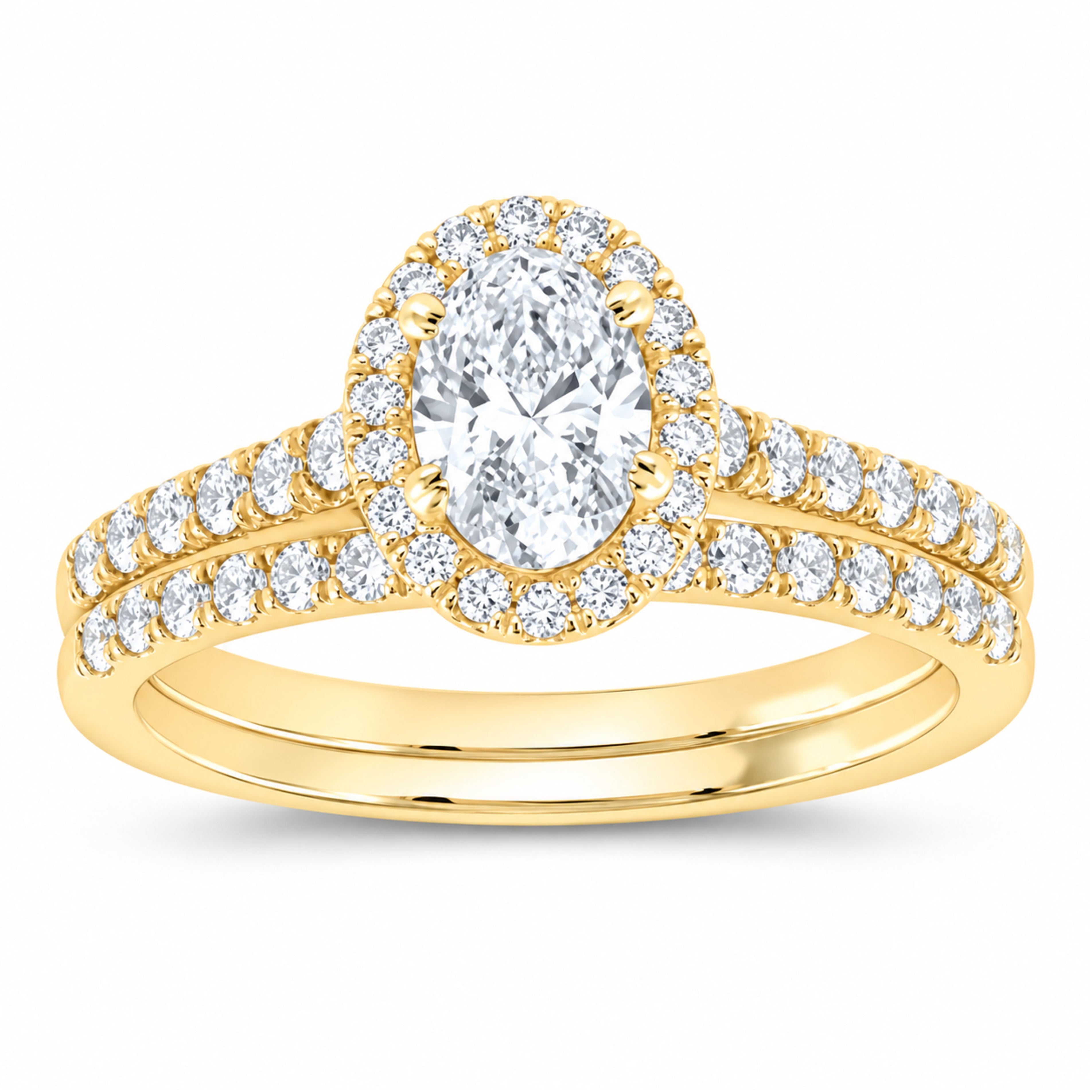 14K Yellow Gold 1 1/3 CTW Lab-Grown Diamond Oval Single Halo Bridal Ring Set — SKU 11659