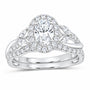 14K White Gold 1 1/2 CTW Lab-Grown Diamond Oval Single Halo Bridal Ring Set — SKU 11663