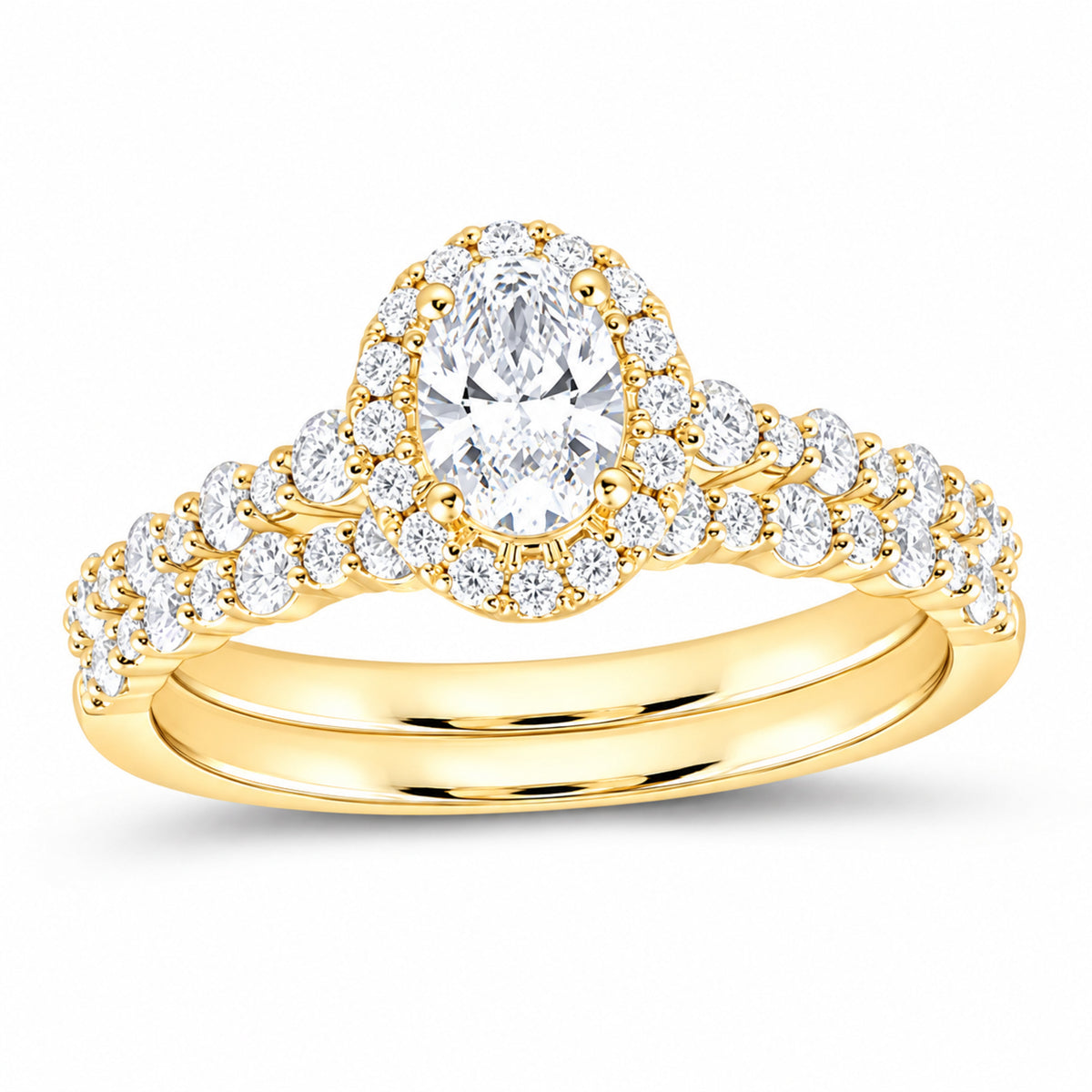 14K Yellow Gold 1 1/4 CTW Lab-Grown Diamond Oval Single Halo Bridal Ring Set — SKU 11662