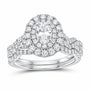14K White Gold 1 1/2 CTW Lab-Grown Diamond Oval Double Halo Bridal Ring Set — SKU 11664