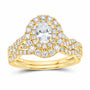 14K Yellow Gold 1 1/2 CTW Lab-Grown Diamond Oval Double Halo Bridal Ring Set — SKU 11666