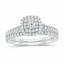14K White Gold 7/8 CTW Lab-Grown Diamond Round Cushion Halo Bridal Ring Set — SKU 11667