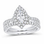 14K White Gold 1 1/4 CTW Lab-Grown Diamond Marquise Halo Bridal Ring Set — SKU 11669