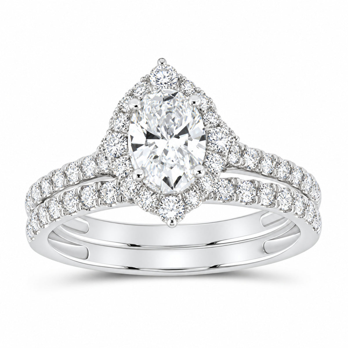 14K White Gold 1 1/2 CTW Lab-Grown Diamond Oval Single Halo Bridal Ring Set — SKU 11670