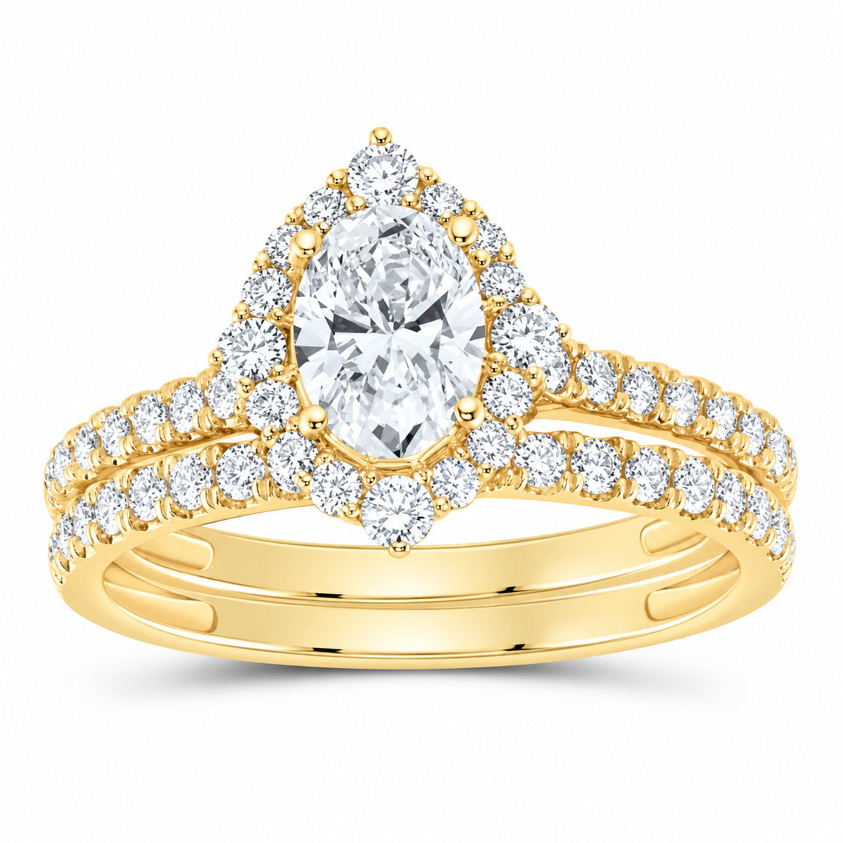 14K Yellow Gold 1 1/2 CTW Lab-Grown Diamond Oval Single Halo Bridal Ring Set — SKU 11672