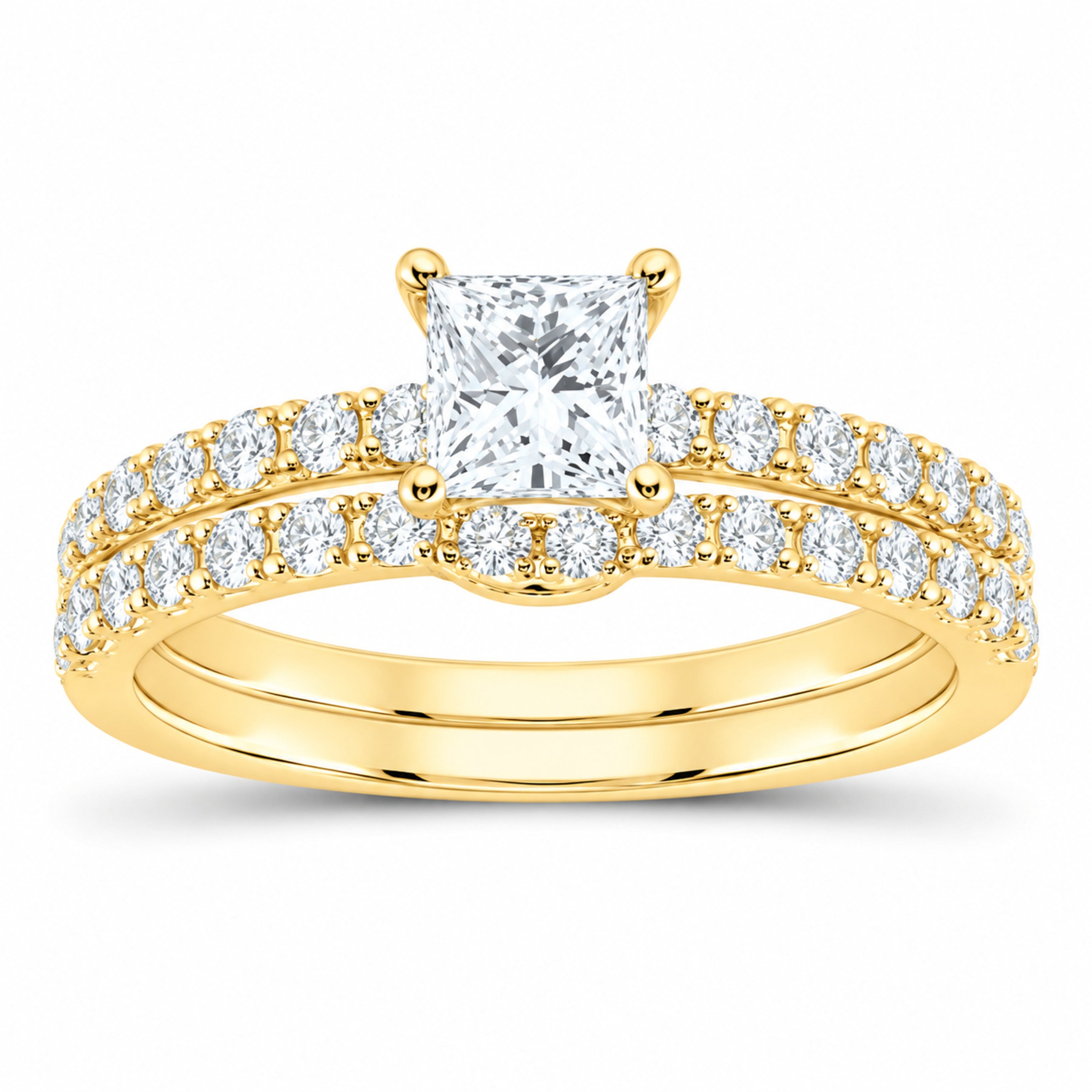 14K Yellow Gold 1 CTW Lab-Grown Diamond Princess Bridal Ring Set — SKU 11675