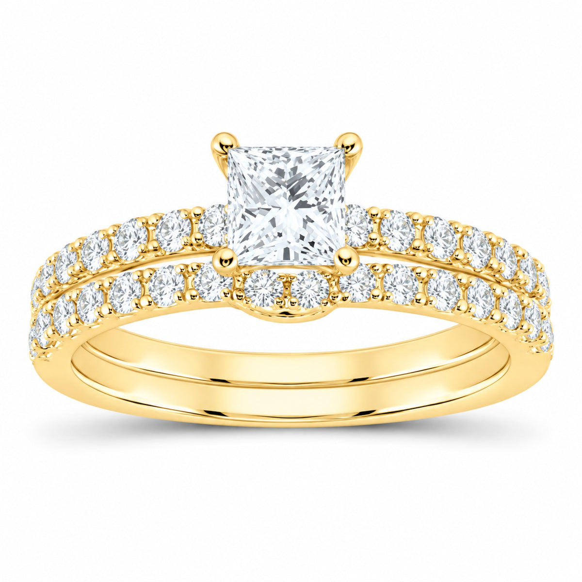 14K Yellow Gold 1 CTW Lab-Grown Diamond Princess Bridal Ring Set — SKU 11675