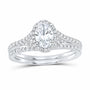 14K White Gold 1 CTW Lab-Grown Diamond Oval Single Halo Bridal Ring Set — SKU 11676