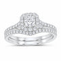 14K White Gold 1 CTW Lab-Grown Diamond Princess Single Halo Bridal Ring Set — SKU 11678