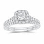 14K White Gold 1 CTW Lab-Grown Diamond Princess Single Halo Bridal Ring Set — SKU 11683