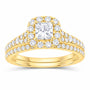 14K Yellow Gold 1 CTW Lab-Grown Diamond Princess Single Halo Bridal Ring Set — SKU 11684