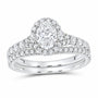 14K White Gold 1 1/2 CTW Lab-Grown Diamond Oval Single Halo Bridal Ring Set — SKU 11688