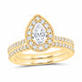 14K Yellow Gold 1 CTW Lab-Grown Diamond Pear Single Halo Bridal Ring Set — SKU 11687
