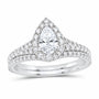 14K White Gold 1 CTW Lab-Grown Diamond Pear Single Halo Bridal Ring Set — SKU 11691